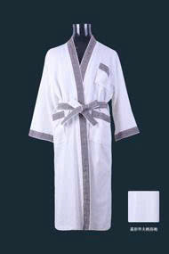 White cotton rhombic waffle Kimono Collar with piping