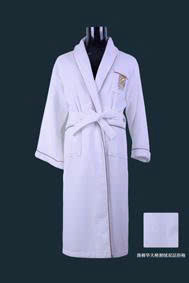 White poly-cotton waffle,Shawl Collar with piping